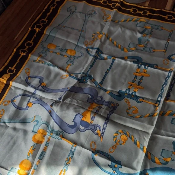 Gucci Blue and Gold Equestrian Scarf - Picture 3 of 5